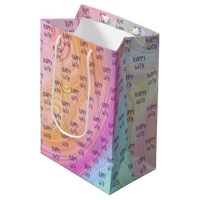 Sacola Para Presentes Média Pastel Rainbow 60º Aniversário - Média Bag (Frente inclinada)