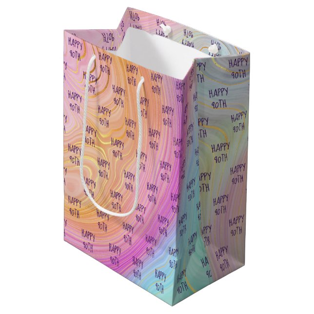 Sacola Para Presentes Média Pastel Rainbow 90 Birthday Medium Gift Bag (Frente inclinada)