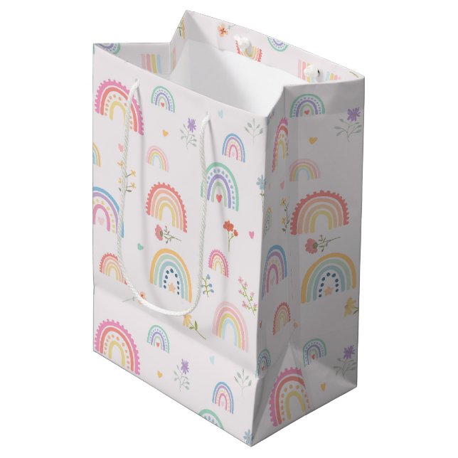 Sacola Para Presentes Média Pastel Rainbows Girly Wildflower & Hearts (Frente inclinada)