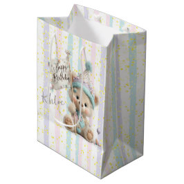 Sacola Para Presentes Média Pastel Teddy Bear Birthday 