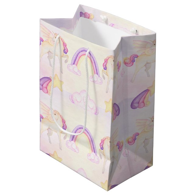 Sacola Para Presentes Média Pastel Unicorn Pegasus (Frente inclinada)