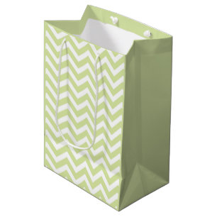 Sacola Para Presentes Média Pastel Verde e Branco Chevron Aniversário de Casam