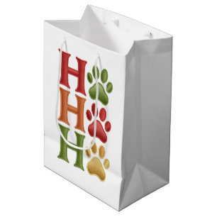Sacola Para Presentes Média Patas de Cachorro Ho Ho Ho