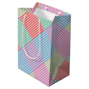 Sacola Para Presentes Média Patchwork Angled Gingham