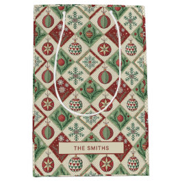 Sacola Para Presentes Média Patchwork da Vintage com Filtragem de Natal