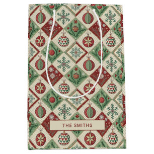 Sacola Para Presentes Média Patchwork da Vintage com Filtragem de Natal