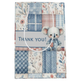 Sacola Para Presentes Média Patchwork Denim Koala Favor Tag
