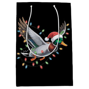 Sacola Para Presentes Média Pato do Papai Noel Voador Luzes de Natal Temporada