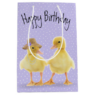 Sacola Para Presentes Média Patos De Aniversário Nas Bolinhas