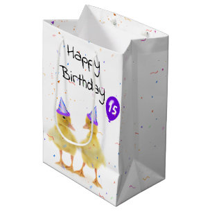 Sacola Para Presentes Média Patos de Festa de aniversário 15 com balão
