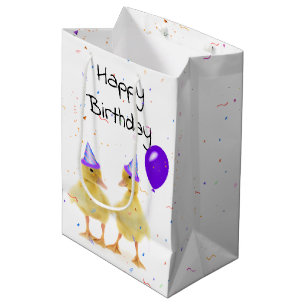 Sacola Para Presentes Média Patos de festa de aniversário com Balão