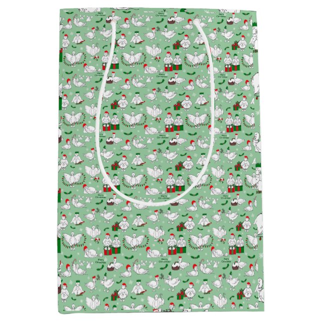 Sacola Para Presentes Média Patos de Natal Festivos (Frente)