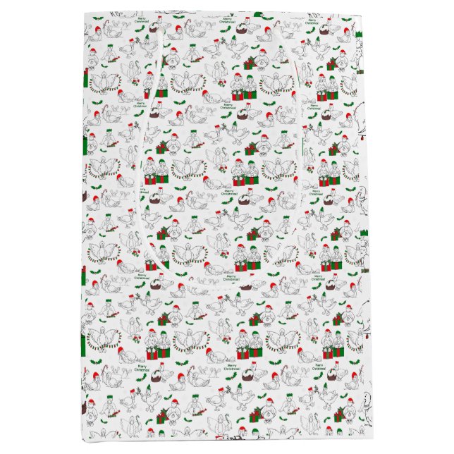 Sacola Para Presentes Média Patos de Natal Festivos (Frente)