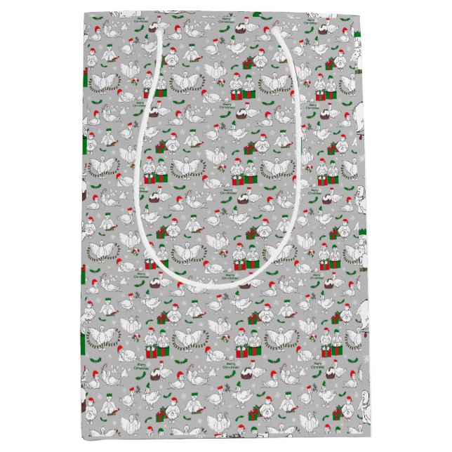 Sacola Para Presentes Média Patos de Natal Festivos (Frente)