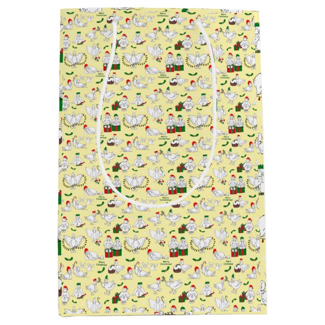 Sacola Para Presentes Média Patos de Natal Festivos (Frente)