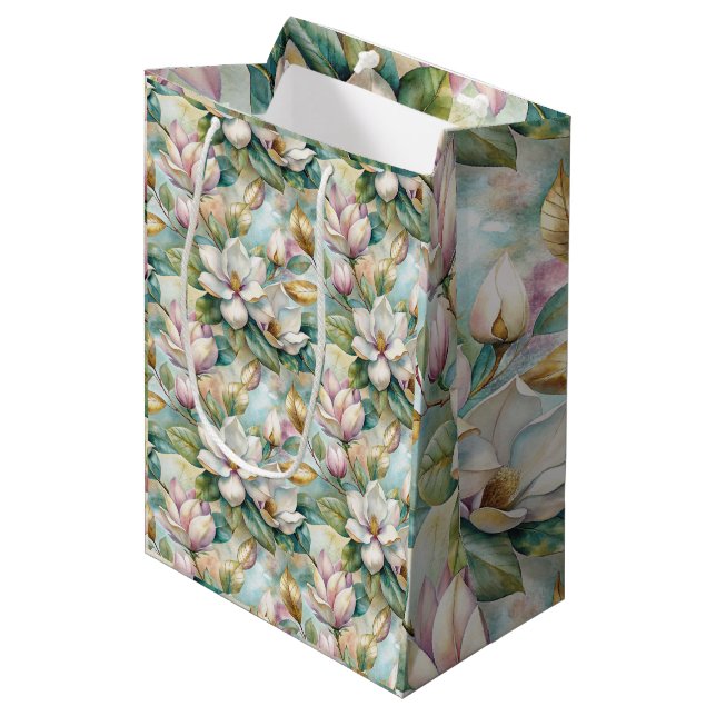 Sacola Para Presentes Média Pattern Elegant Magnolia Flowers (Frente inclinada)