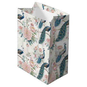 Sacola Para Presentes Média Pavão Floral Vintage Elegante (8)