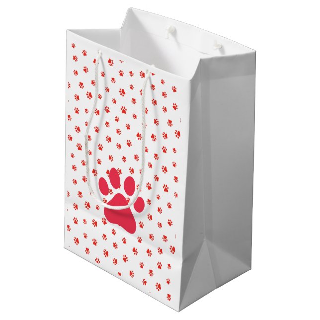 Sacola Para Presentes Média Paw Imprime Pet Lovers Cats Cats Red Gift Wrap (Verso inclinado)