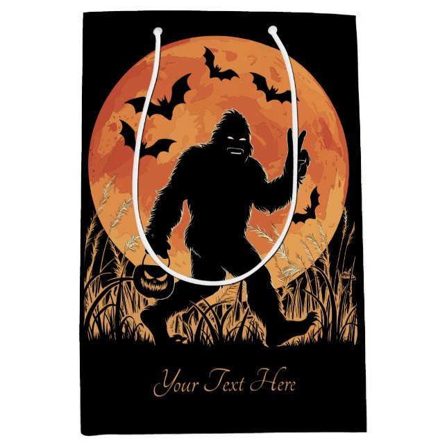 Sacola Para Presentes Média Pé Grande do Halloween Laranja e Preto Personalizá (Frente)
