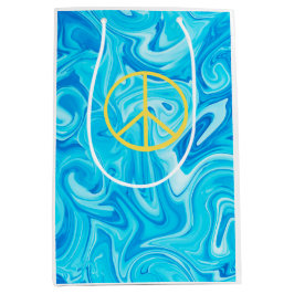 Sacola Para Presentes Média Peace Sign Groovy Paint Yellow Blue Colorful Fun