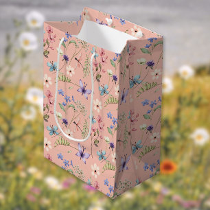 Sacola Para Presentes Média Peach Feminine Watercolor
