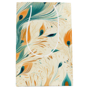 Sacola Para Presentes Média Peacock de Creme Laranja bonito