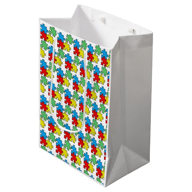 Sacola Para Presentes Média Peças de Quebra-Cabeça Design (Frente inclinada)