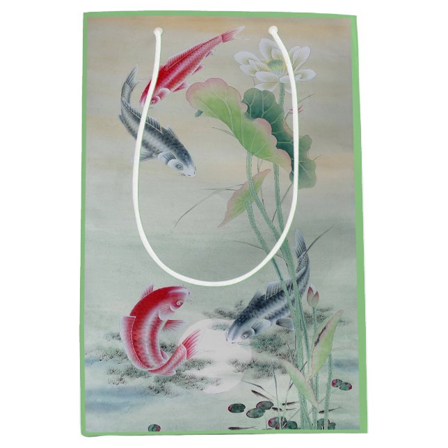Sacola Para Presentes Média Peixe Koi com Lotus (Frente)