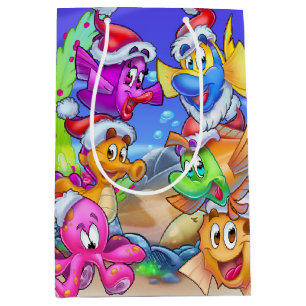 Sacola Para Presentes Média Peixe-presente de desenho animado de FriendFish