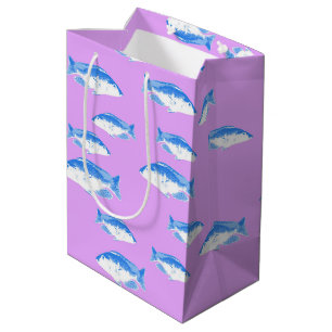 Sacola Para Presentes Média Peixes azuis em lilás