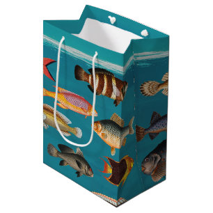 Sacola Para Presentes Média Peixes Coloridos Sob Água Do Oceano Azul