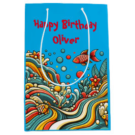 Sacola Para Presentes Média Peixes de Sinal Zodiac Vintage em Estilo 60s