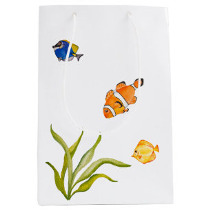Sacola Para Presentes Média Peixes e algas marinhas aquícolas