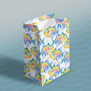 Sacola Para Presentes Média Peixes Tropicais Coloridos De Cores Aquáticas