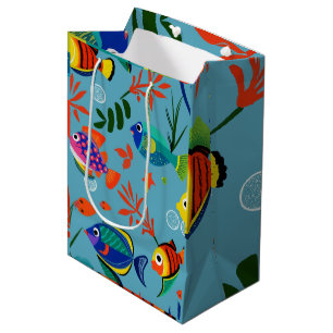 Sacola Para Presentes Média Peixes Tropicais Coloridos Submarinos