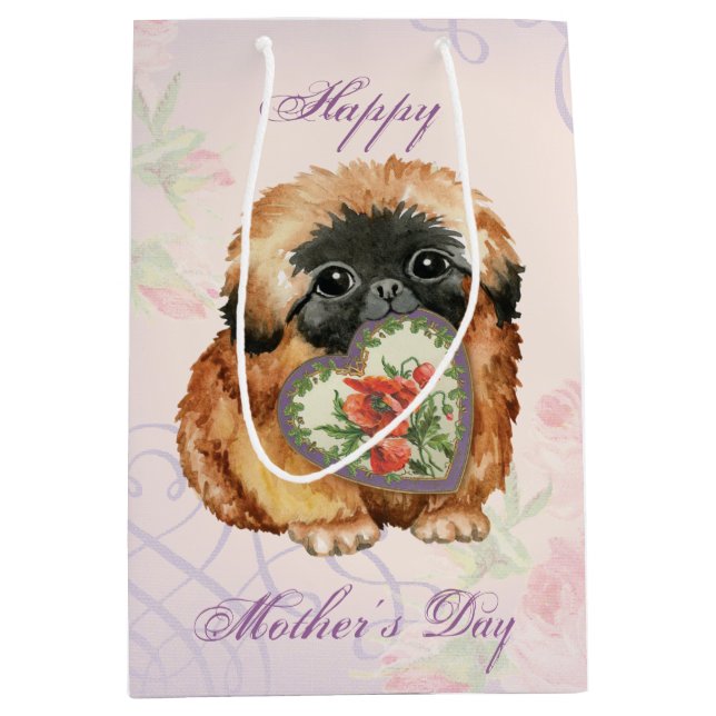 Sacola Para Presentes Média Pekingese Hearts Mãe (Frente)