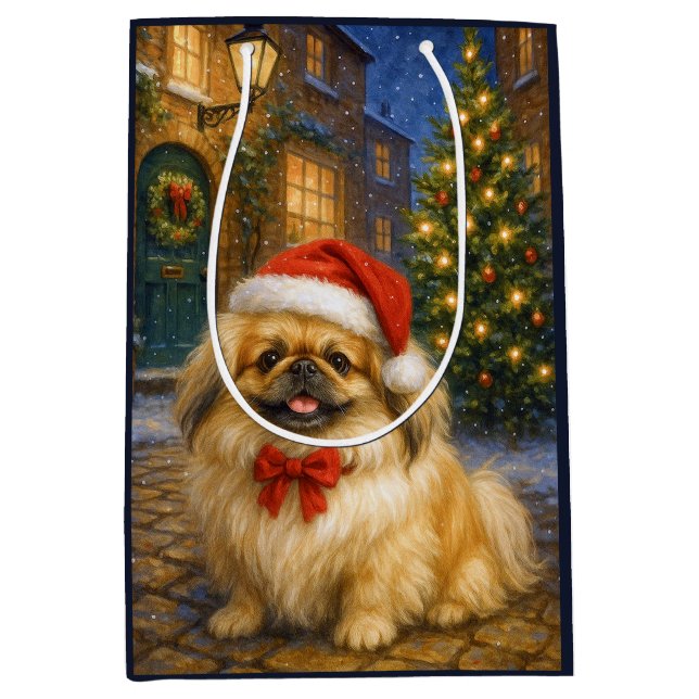 Sacola Para Presentes Média Pekingese Holiday  Card (Frente)