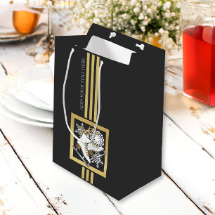Sacola Para Presentes Média Pele de gelo Dourada e Preta Personalizada