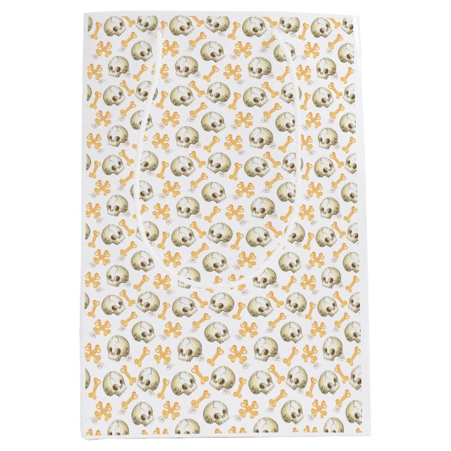 Sacola Para Presentes Média Peles e ossos assustados Padrão de Dia das Bruxas (Frente)