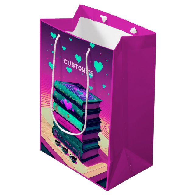 Sacola Para Presentes Média Pelo Amor Dos Livros Rosa (Frente inclinada)