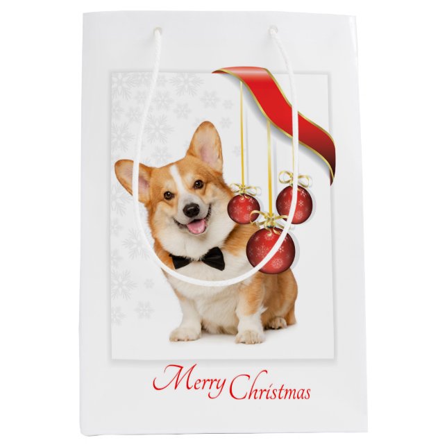 Sacola Para Presentes Média Pembroke Corgi Christmas (Frente)
