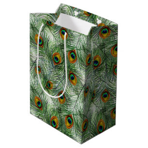 Sacola Para Presentes Média Pena verde bonita do pavão