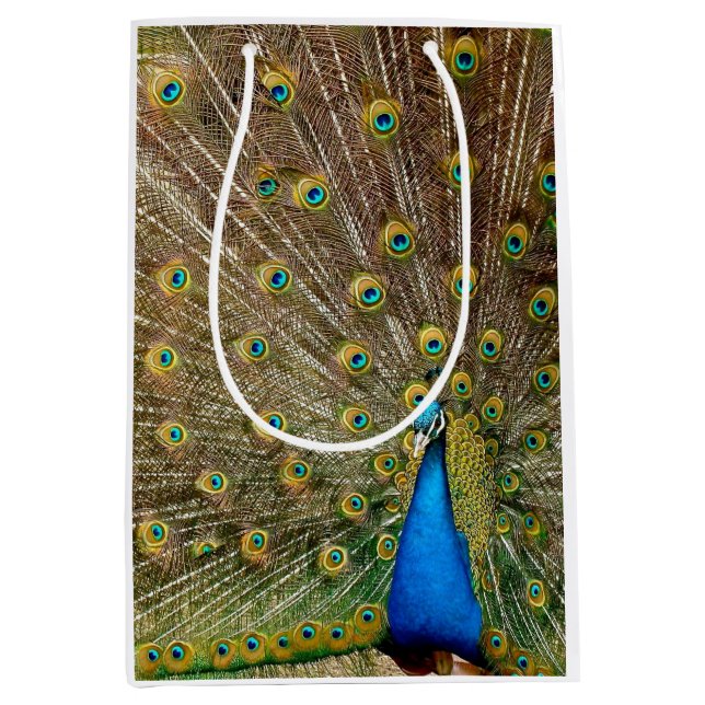 Sacola Para Presentes Média Penas da Cauda Peacock (Frente)