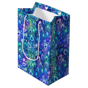 Sacola Para Presentes Média Penas De Peacock De Casa Azul Púrpura