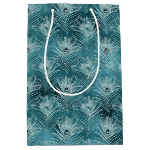 Sacola Para Presentes Média Penas de Peacock Teal