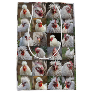 Sacola Para Presentes Média "Penas em foco: Retrato de frango branco"