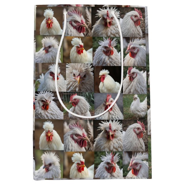 Sacola Para Presentes Média "Penas em foco: Retrato de frango branco" (Frente)