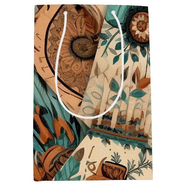 Sacola Para Presentes Média Penas Tribais Aztec Sudoeste (Frente)