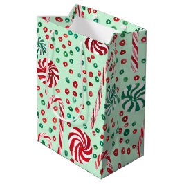 Sacola Para Presentes Média Peppermint Candy Canes Cozy Feriado de inverno