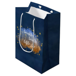 Sacola Para Presentes Média Pequena Estrela Brilhante   Marinho Azul Cobre Dou